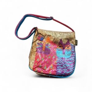Laurel Burch Colorful Wild Felines Cats Foil Crossbody Tote